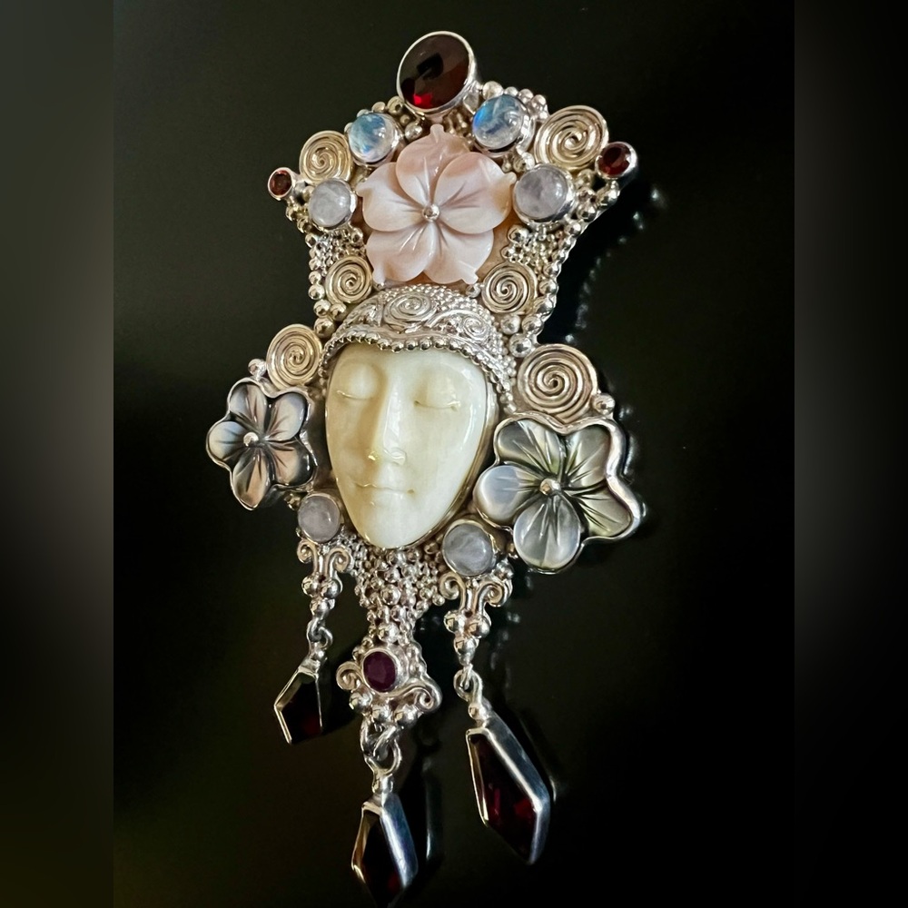 Sajen, Ornate Bali Goddess 925 Sterling Silver Pendant/Brooch.
